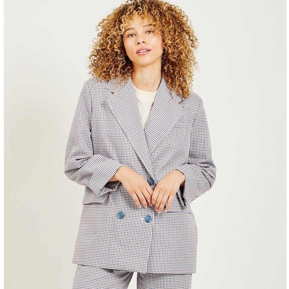 Rita Row Camelia Double Breasted Check Blazer Blue Size Small